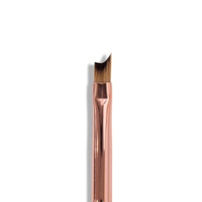 Pincel de maquilhagem com cabo metálico cor de rosa dourado e cerdas castanho escuro