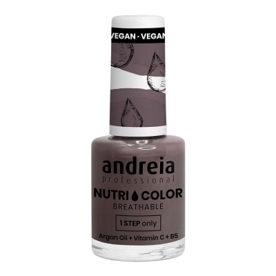 Frasco de verniz de unhas castanho da andreia professional com tampa branca e texto preto