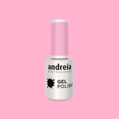 Frasco de verniz de gel branco com tampa rosa e texto preto