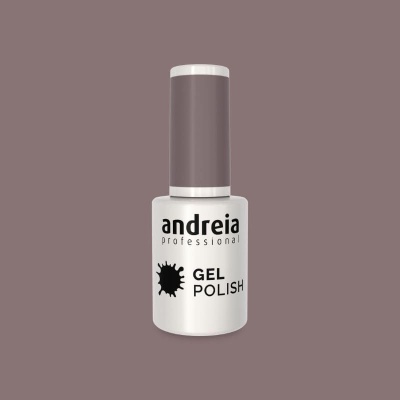 Verniz gel para unhas andreia professional com tampa castanha e corpo branco.