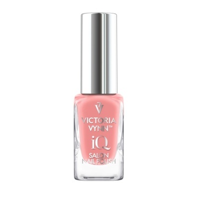 Frasco de esmalte de unhas rosa claro com tampa prateada e texto branco