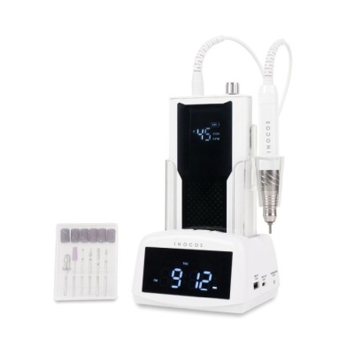 Conjunto de aparelho elétrico para manicure branco com visor digital e conjunto de brocas