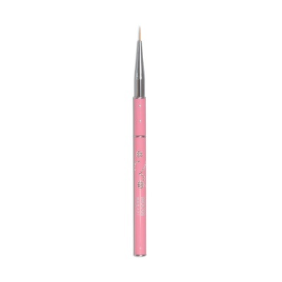 Pincel fino de maquilhagem rosa com cerdas brancas e corpo metálico prateado