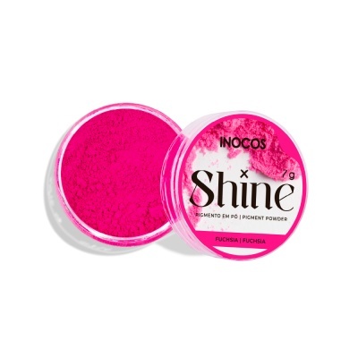 Pigmento em pó fucsia em embalagem transparente com rótulo Shine e 7g
