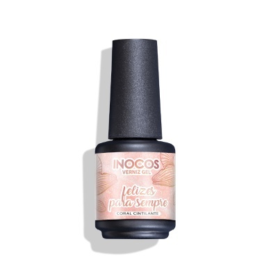 Frasco de verniz gel coral cintilante da marca Inocos