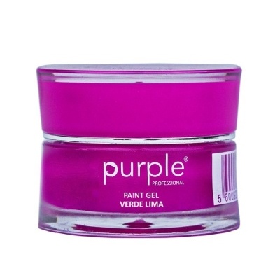 Frasco de gel de pintura roxo com etiqueta Purple Professional Paint Gel Verde Lima