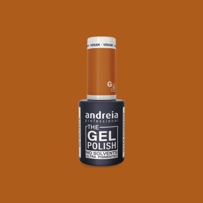 Frasco de verniz gel para unhas de cor castanho alaranjado da marca andreia professional