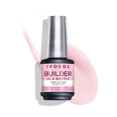 frasco de verniz de gel rosa com tampa prateada