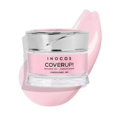 Frasco de gel construtor para unhas INOCOS Coverup rosa com tampa prateada