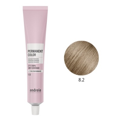 Tubo cor-de-rosa de tinta capilar permanente e amostra de cor castanha clara 8.2