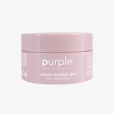 Recipiente rosa de gel para construção de unhas com texto branco