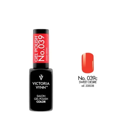 Frasco de verniz gel para unhas vermelho Victoria Vynn com texto No.039 SWEET DESIRE.