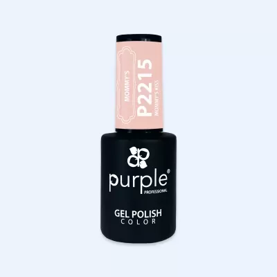 Frasco de verniz gel para unhas rosa com tampa preta e texto P2215 MOMMYS KISS
