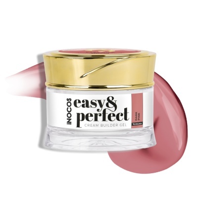 Pote de gel para unhas Easy & Perfect da Inocos cor Dark Pink com tampa dourada