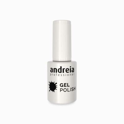 Frasco branco de verniz gel Andreia Professional com texto preto