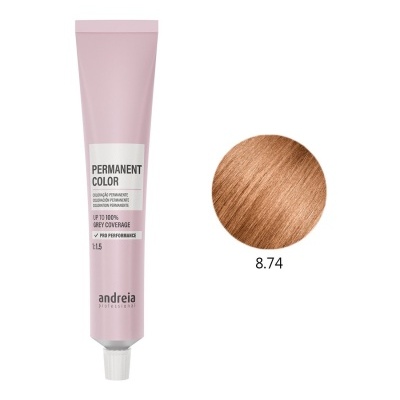 Tubo rosa de tinta para cabelo permanente e amostra de cor castanho dourado