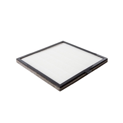 Filtro quadrado para ar branco com borda preta e espuma cinzenta