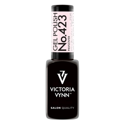 Verniz gel preto Victoria Vynn com etiqueta rosa e texto preto