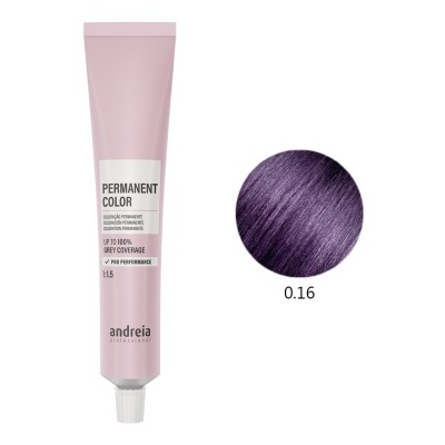 Tubo de tinta de cabelo permanente rosa com amostra de cor roxa