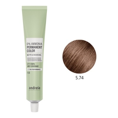 Tubo de tinta de cabelo verde e círculo com cor castanha 5.74