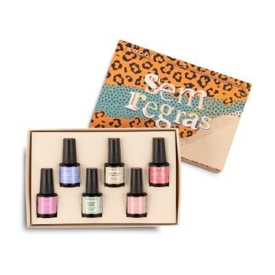 Conjunto de 6 vernizes em caixa com tampa colorida e padrão animal print