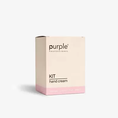 Embalagem creme e rosa de kit de cremes para mãos Purple Professional