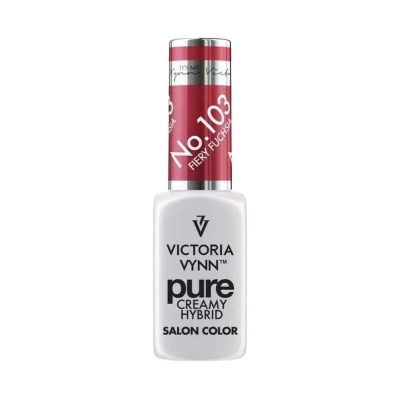 Frasco branco de verniz de unhas Victoria Vynn com tampa vermelha e texto