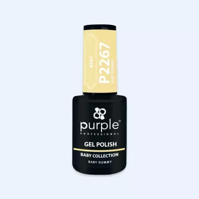 Frasco de verniz gel preto com etiqueta amarela claro e texto branco
