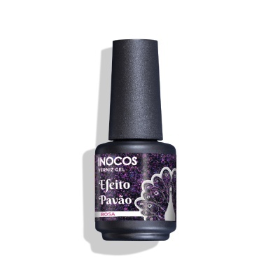 Frasco de verniz gel INOCOS efeito pavão cor rosa