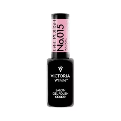 Esmalte gel Victoria Vynn cor Rose Petal no frasco preto com tampa e rótulo rosa
