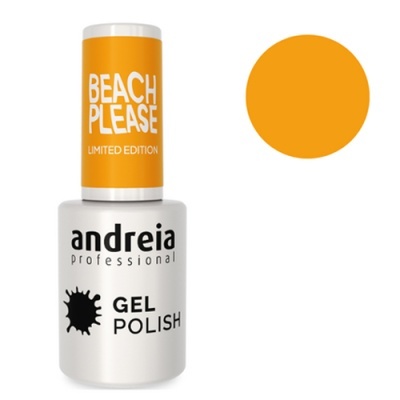 Frasco de esmalte gel Andreia Professional, tampa laranja com texto BEACH PLEASE