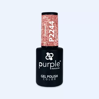 Frasco de verniz gel preto com tampa rosa brilhante e texto branco