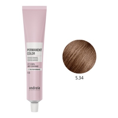 Tubo rosa de tinta de cabelo permanente com amostra de cor castanho claro 5.34
