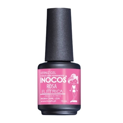 Frasco de verniz gel semi-permanente cor Rosa Elétrica da marca Inocos.