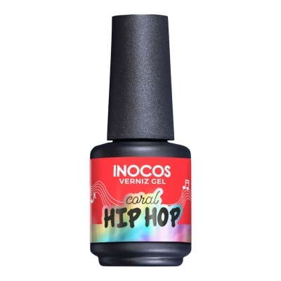 frasco de verniz gel INOCOS cor coral HIP HOP com tampa preta