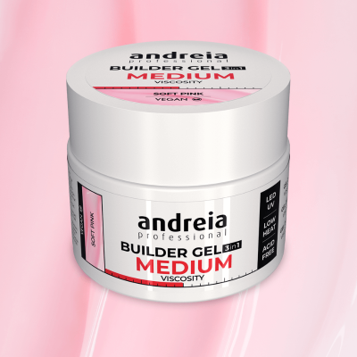 Pote branco do gel builder medium 3in1 andreia professional sobre fundo rosa