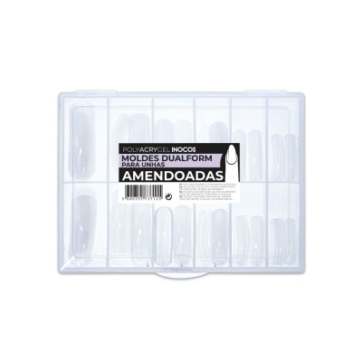 Conjunto de moldes de unhas amendoada transparentes em caixa plástica