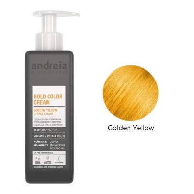 Frasco de creme colorante cabelo Golden Yellow com amostra de cor