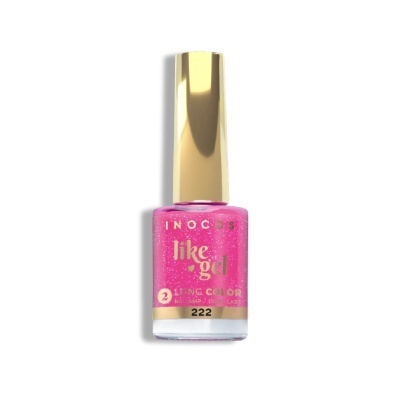 Frasco de verniz de unhas rosa glitter com tampa dourada