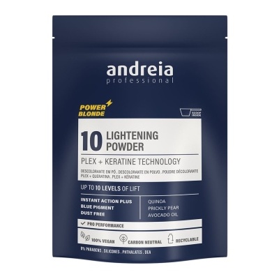 Embalagem azul escura pó descolorante andreia professional Power Blonde 10