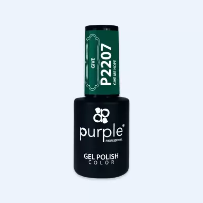 Frasco preto de verniz gel para unhas Purple Professional com tampa verde e código P2207