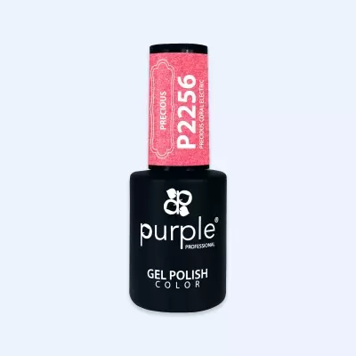 Frasco de verniz gel para unhas preto e rosa da marca Purple Professional