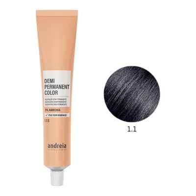 Tubo de tinta de cabelo demi-permanente cor preta 1.1 da Andreia Professional