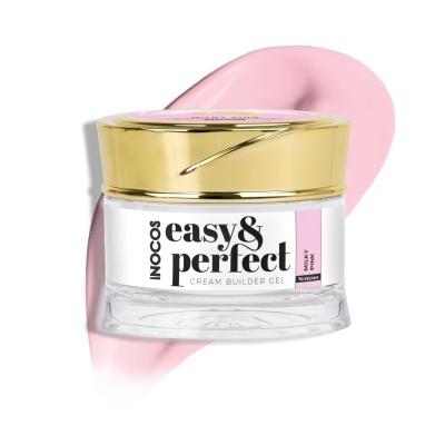 Frasco de gel construtor para unhas cor Milky Pink com tampa dourada