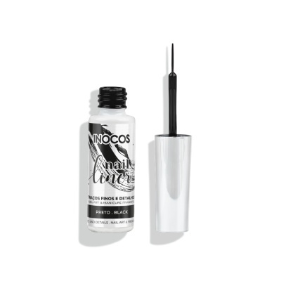 Verniz de unhas no frasco branco com tampa prata e pincel aberto