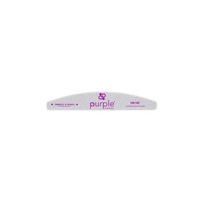 Lima de unhas meia-lua cinzenta com texto roxo