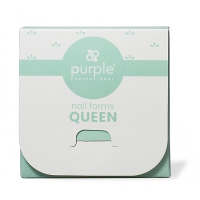 Embalagem branca e verde água para formas de unhas com texto purple PROFESSIONAL nail forms QUEEN