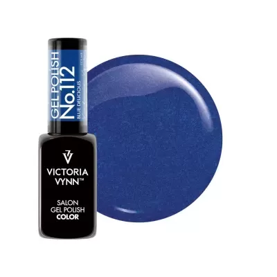 Esmalte de gel azul Victoria Vynn Nº112 com embalagem preta e rótulo azul