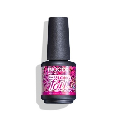 frasco de verniz para unhas preto com rótulo rosa