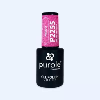 Frasco de esmalte em gel rosa fúcsia da marca Purple Professional